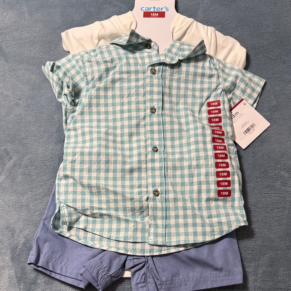 Carter's Blue Checkered Shirt and Shorts Set - Picture 2 of 3